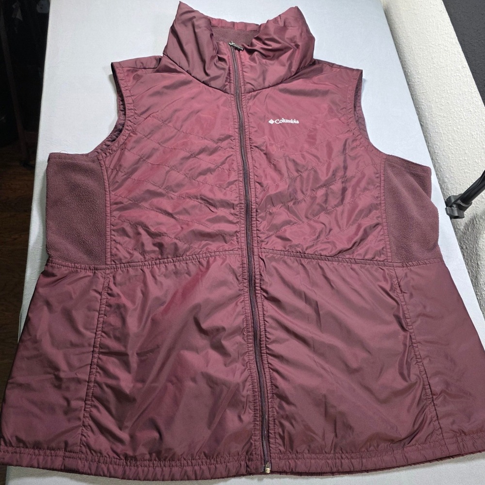 Columbia Womens 1X Burgundy Quilted Fleece Hybrid Full Zip Vest AW0884 Maroon